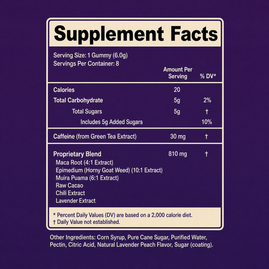 Desire Bites Supplement Facts panel